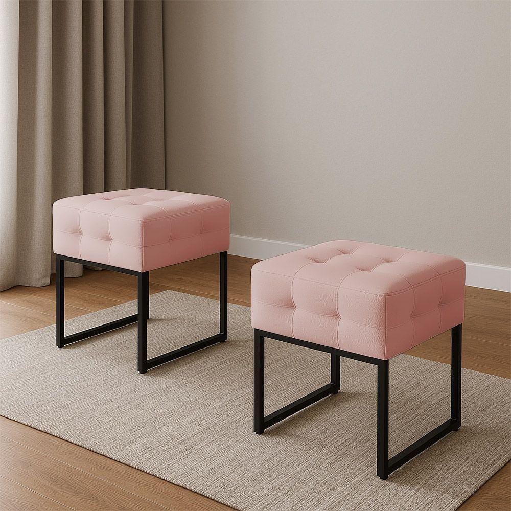 Puff Sala Decorativo Industrial Kit 2 Elisa Veludo D03 - D'rossi Rose - 1
