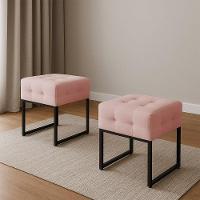 Puff Sala Decorativo Industrial Kit 2 Elisa Veludo D03 - D'rossi Rose - 1