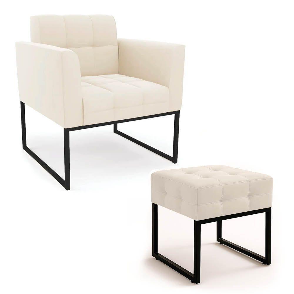 Poltrona Sala E Puff Decorativo Industrial Elisa Veludo Bege D03 - D'rossi - 3