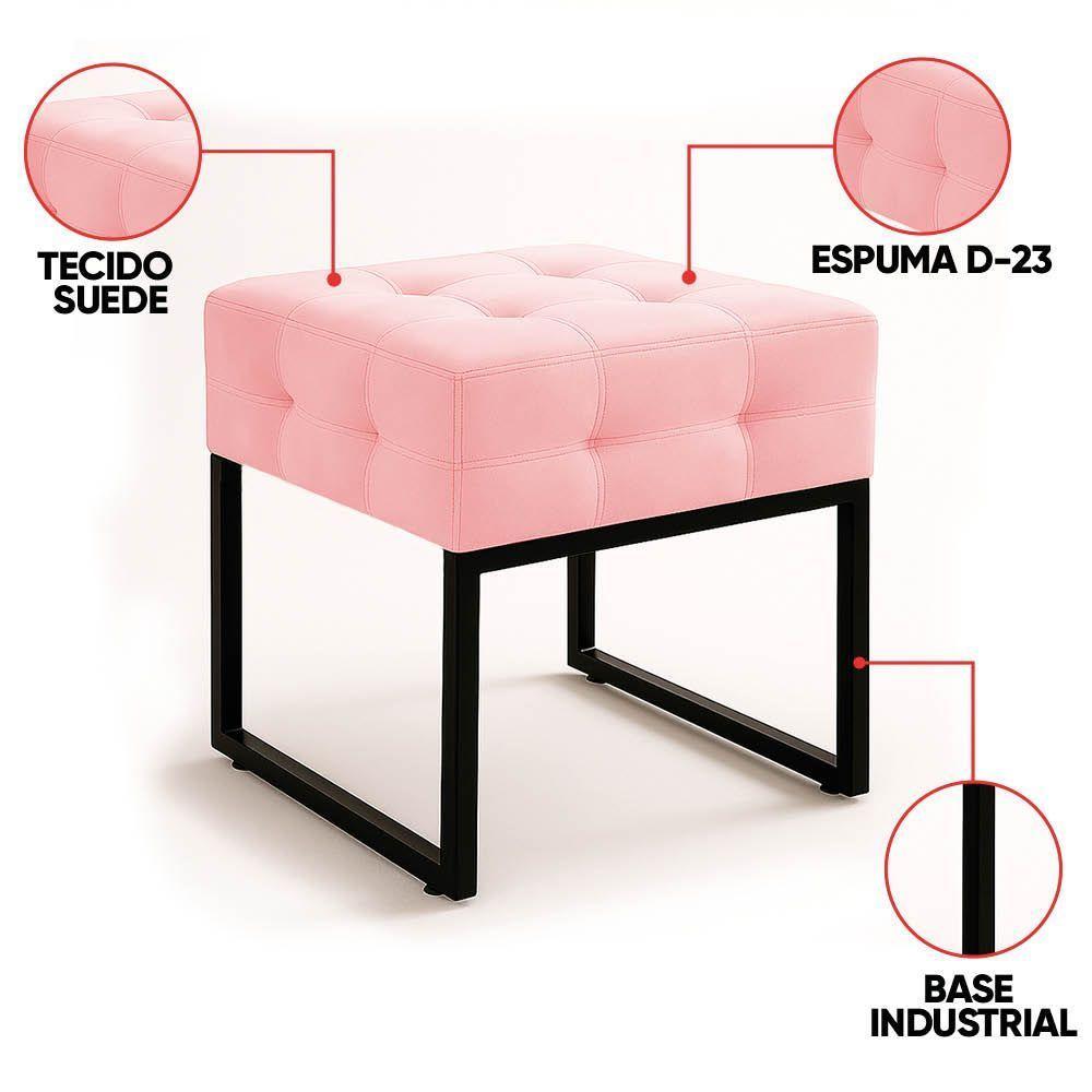 Puff Sala Decorativo Industrial Elisa Suede D03 - D'rossi Rosa Bebê - 3