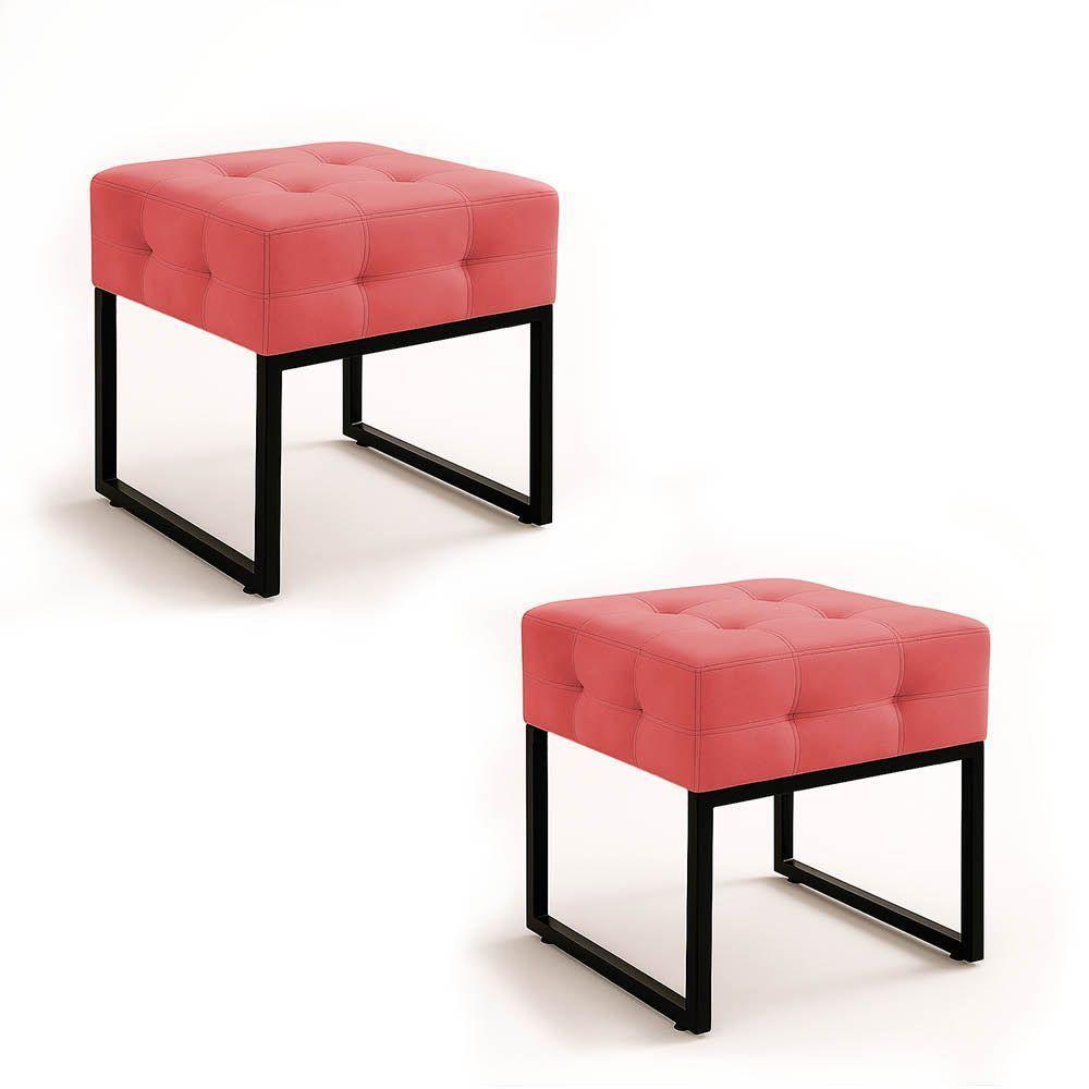 Puff Sala Decorativo Industrial Kit 2 Elisa Suede D03 - D'rossi Rose - 2