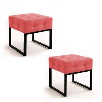 Puff Sala Decorativo Industrial Kit 2 Elisa Suede D03 - D'rossi Rose - 2