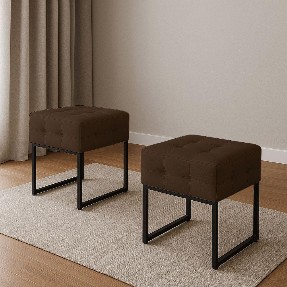 Puff Sala Decorativo Industrial Kit 2 Elisa Suede Marrom D03 - D'rossi - 1