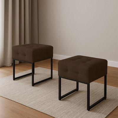 Puff Sala Decorativo Industrial Kit 2 Elisa Suede Marrom D03 - D'rossi