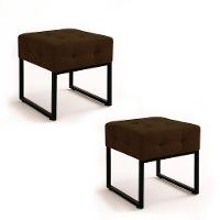 Puff Sala Decorativo Industrial Kit 2 Elisa Suede Marrom D03 - D'rossi - 2