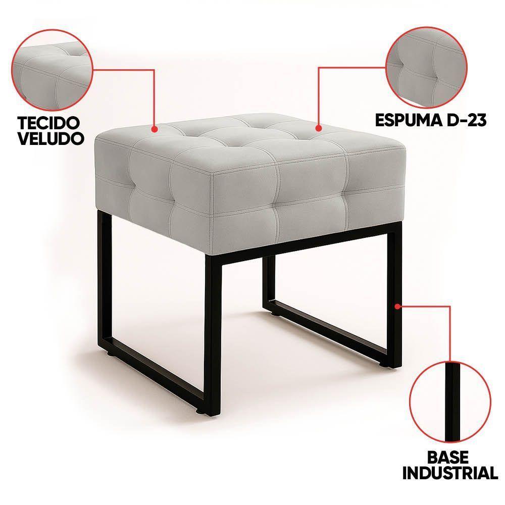 Puff Sala Decorativo Industrial Kit 2 Elisa Veludo D03 - D'rossi Cinza - 2
