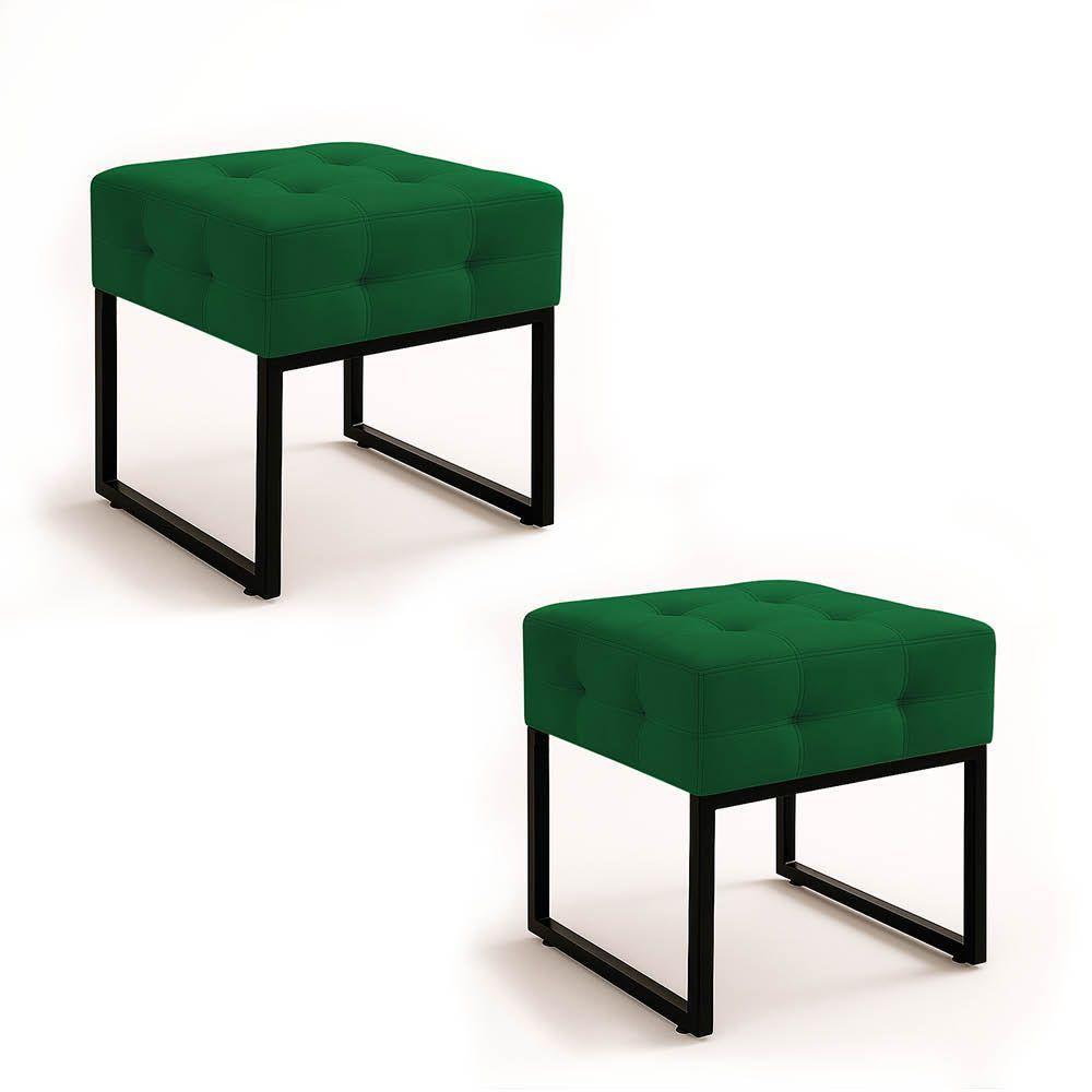 Puff Sala Decorativo Industrial Kit 2 Elisa Veludo D03 - D'rossi Verde - 2