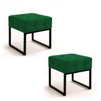 Puff Sala Decorativo Industrial Kit 2 Elisa Veludo D03 - D'rossi Verde - 2