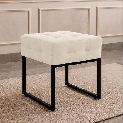 Puff Sala Decorativo Quadrado Industrial Elisa Veludo Bege D03 - D'rossi