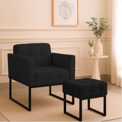 Poltrona Sala E Puff Decorativo Industrial Elisa Veludo D03 - D'rossi Preto