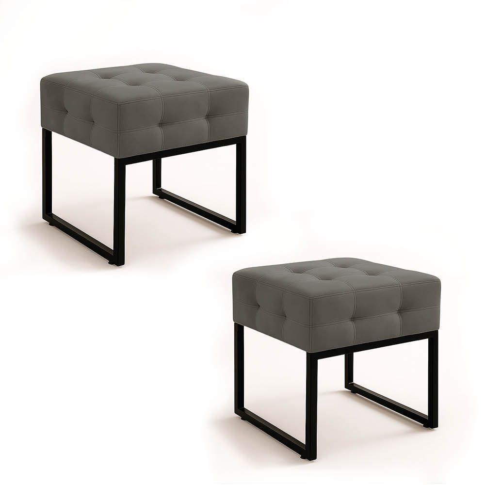 Puff Sala Decorativo Industrial Kit 2 Elisa Suede D03 - D'rossi Grafite - 2