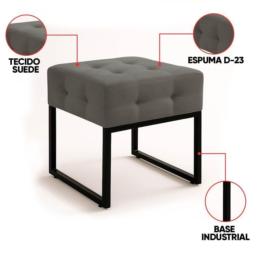 Puff Sala Decorativo Industrial Kit 2 Elisa Suede D03 - D'rossi Grafite - 3