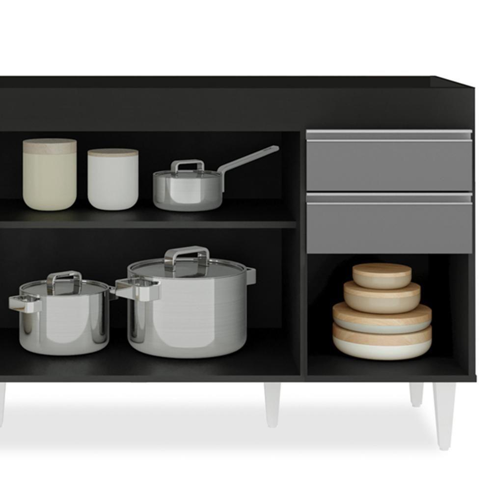 Balcão Gabinete Para Pia Sem Tampo 150cm Marrocos Preto/cinza - Lumil - 2