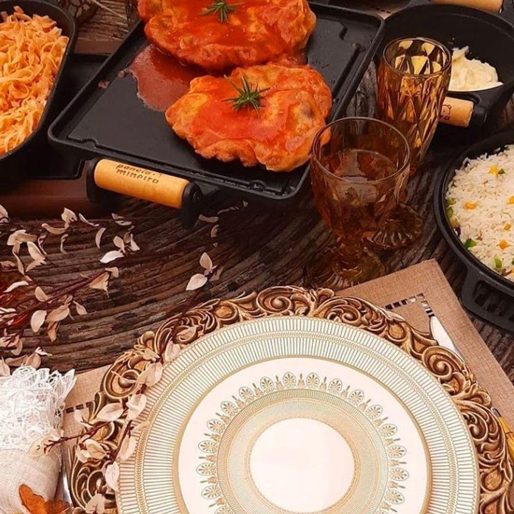 Chapa Lisa Retangular Ferro Alça Madeira Panelamineira 30x25 - 3