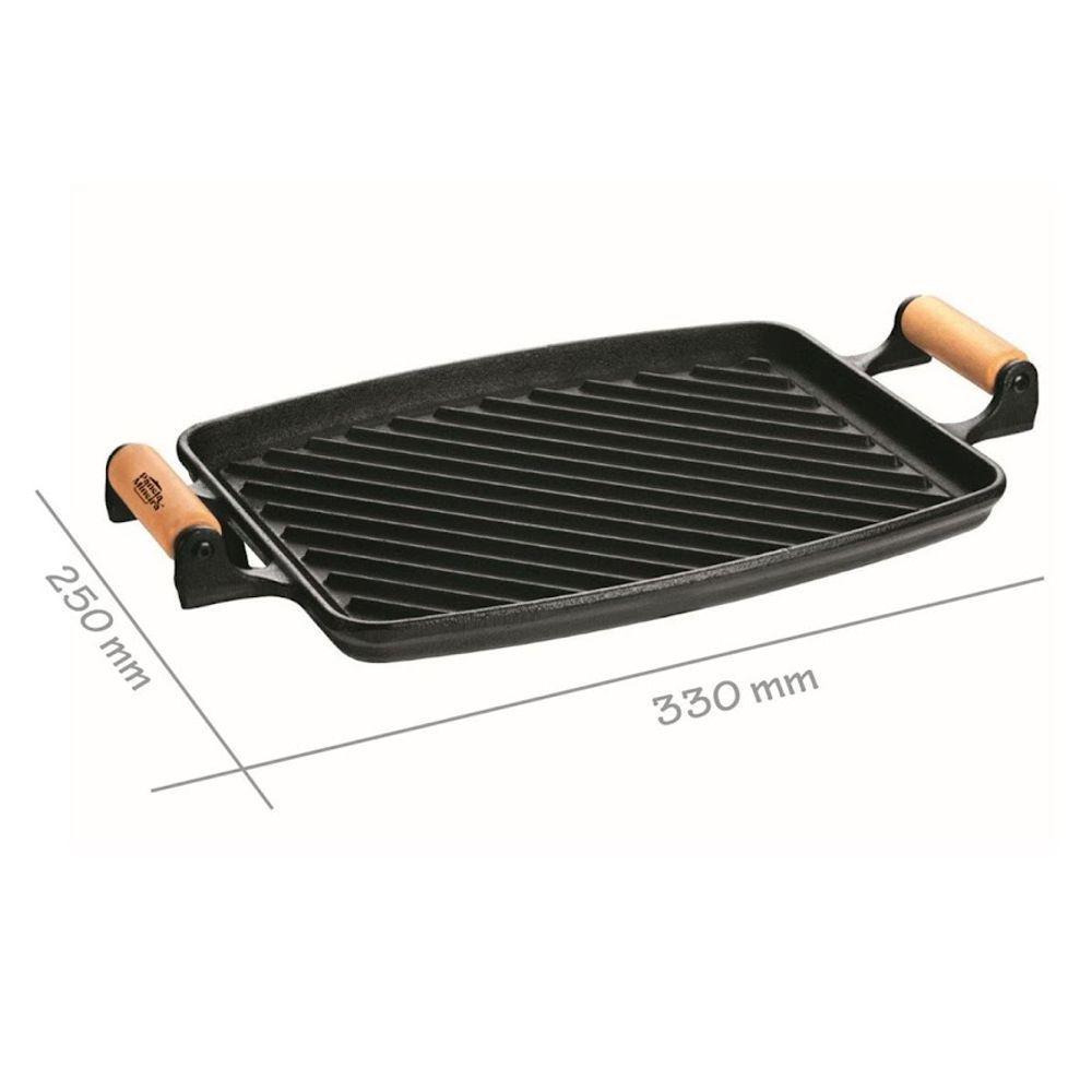 Chapa Grill Retangular Alça Madeira Panela Mineira 33x25cm - 2