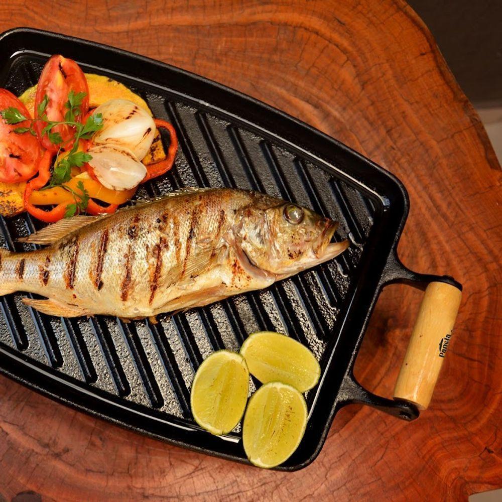 Chapa Grill Retangular Alça Madeira Panela Mineira 33x25cm - 3