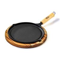 Bifeteira Redonda Lisa Suporte Madeira Panela Mineira 24x3cm - 1
