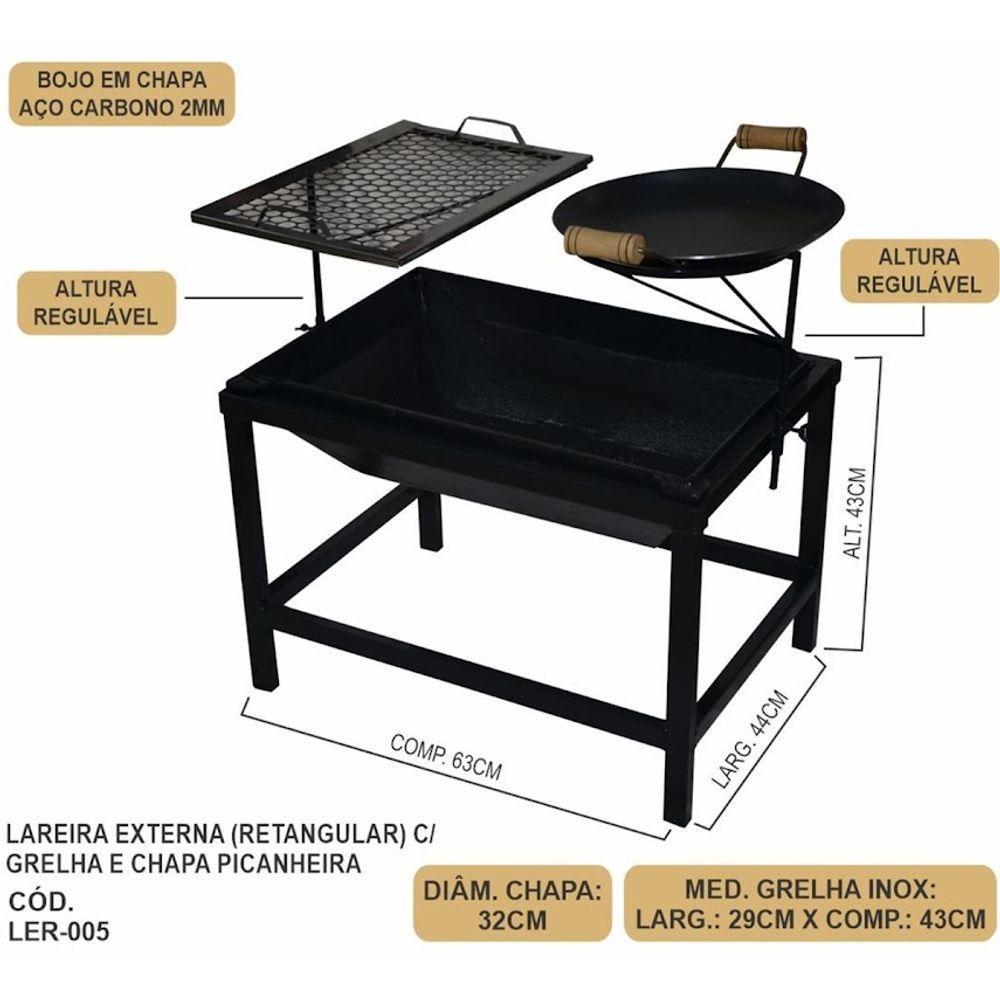 Churrasqueira Lareira Quadrada Portátil Picanheira E Grelha - 3