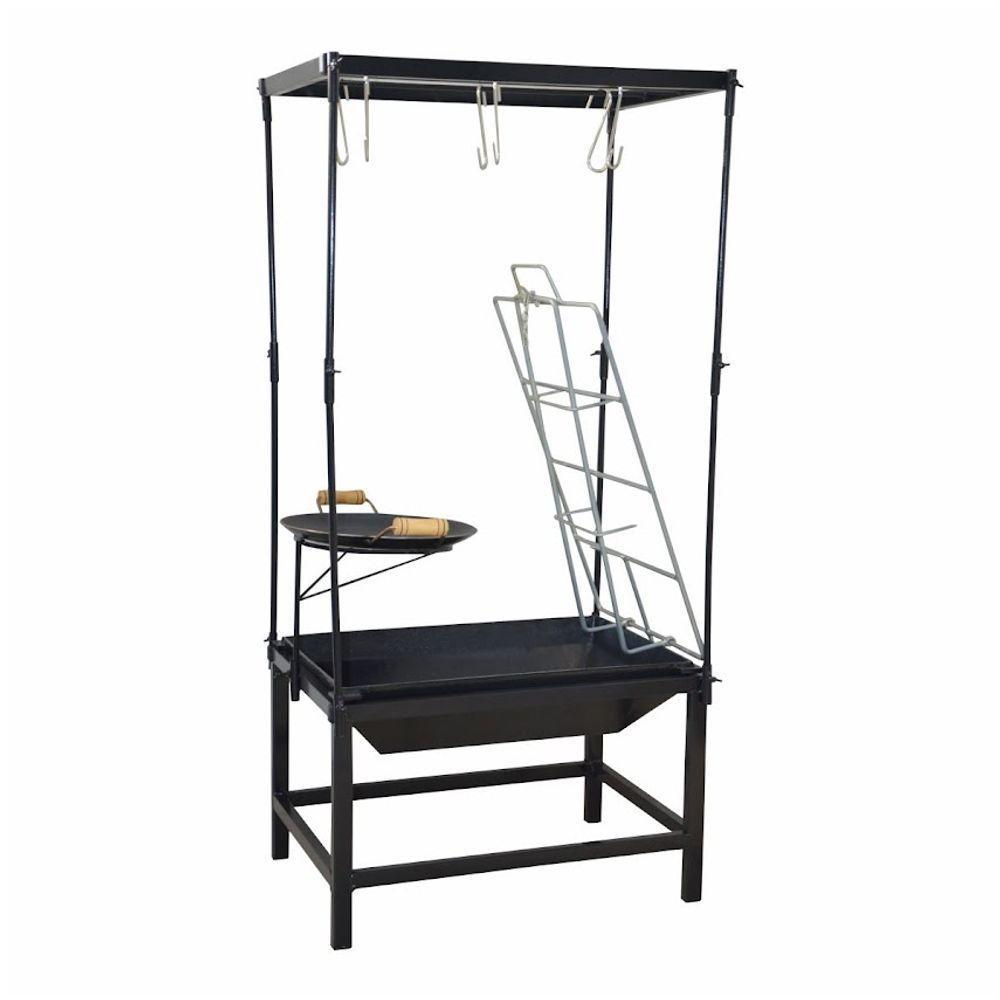 Estação Churrasco Fogo Chão Lareira Picanheira Aço E Varal - 1