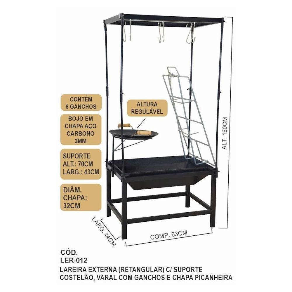 Estação Churrasco Fogo Chão Lareira Picanheira Aço E Varal - 3