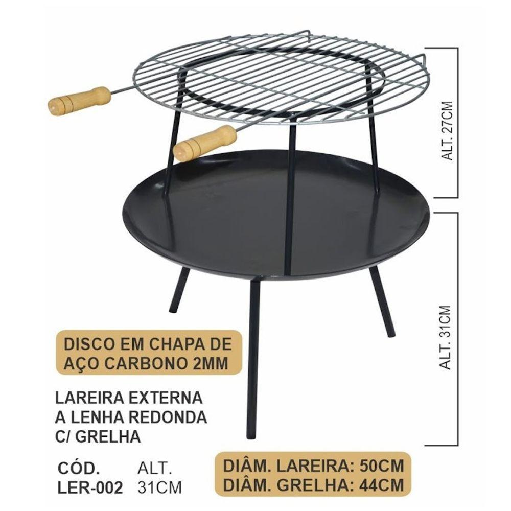 Lareira Churrasqueira Redonda Portatil Chapa Aço Grelha 50cm - 3