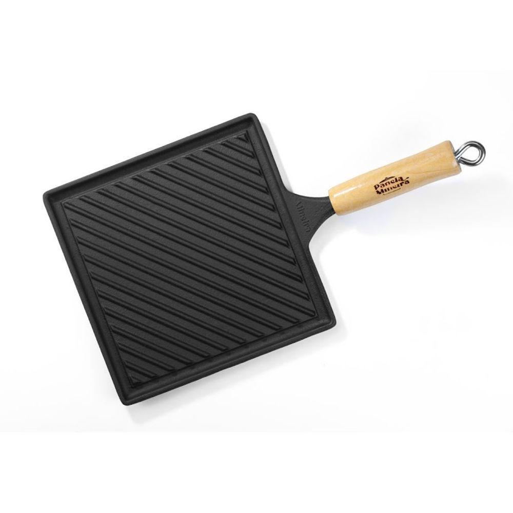 Bifeteira Grill Quadrada Cabo Madeira Panela Mineira 22x22cm - 2
