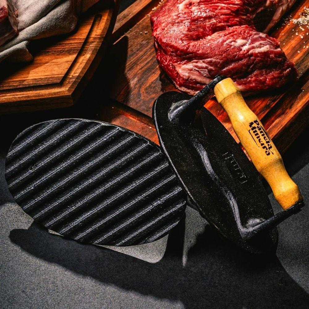Prensador Oval Grill Alça Madeira Panela Mineira 18x11,5cm - 2