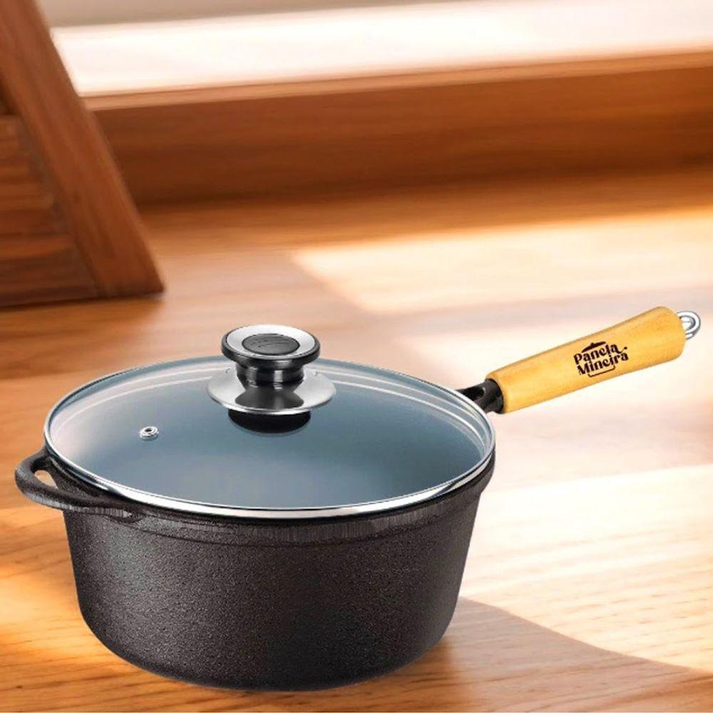 Caçarola Emily Cabo Madeira Panela Mineira Tampa Vidro 20cm - 3