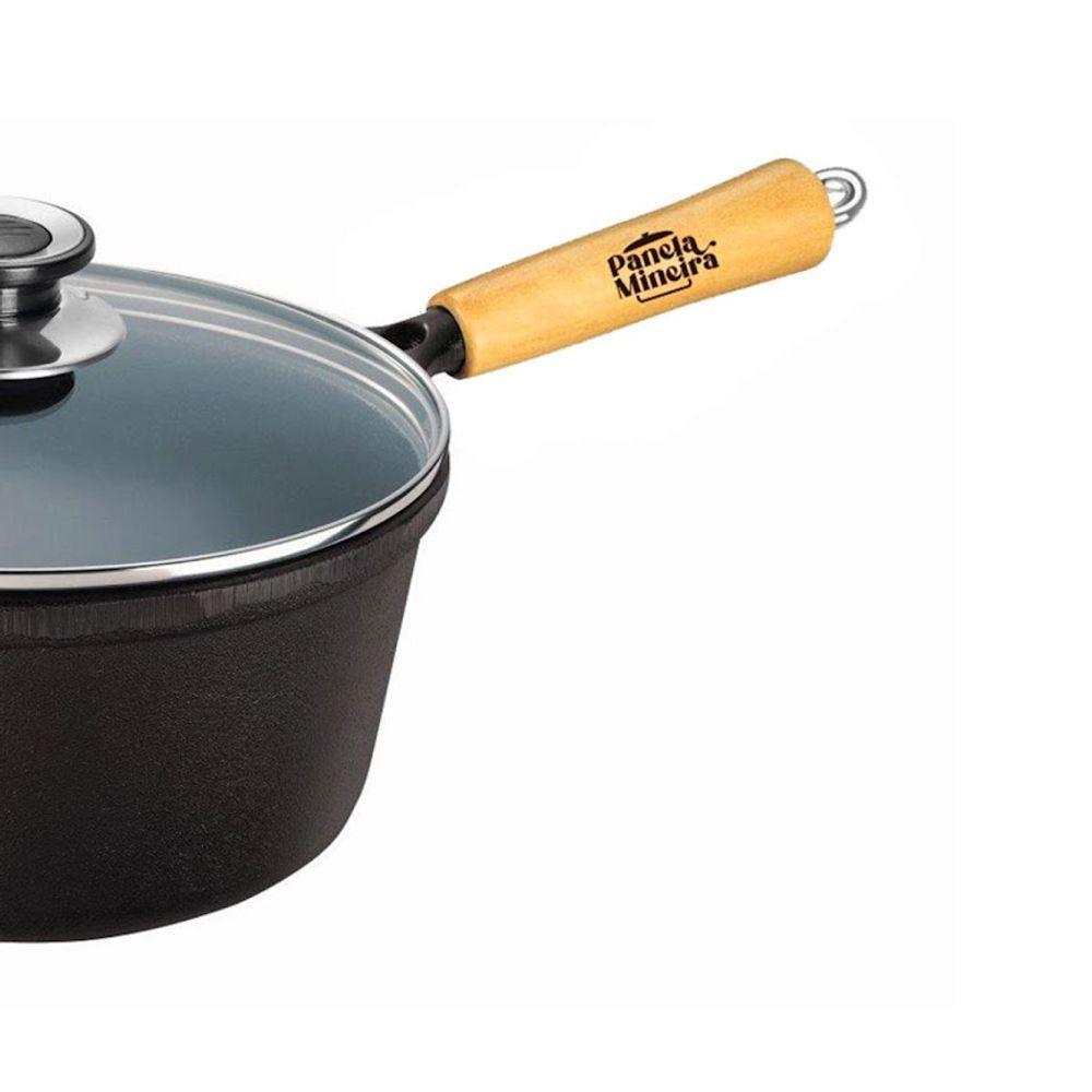 Caçarola Emily Cabo Madeira Panela Mineira Tampa Vidro 16cm - 2