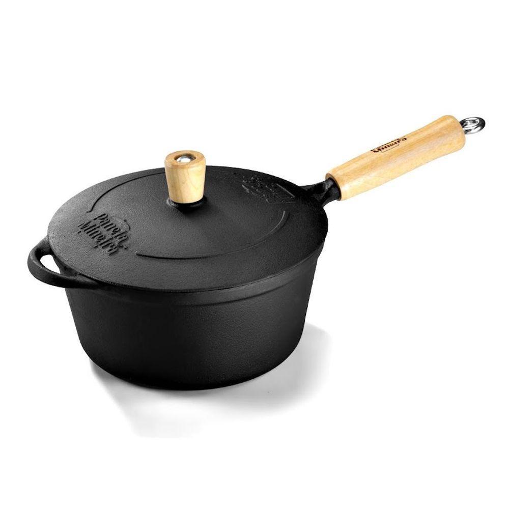 Caçarola Emily Cabo Madeira Panela Mineira Tampa Ferro 24cm - 1