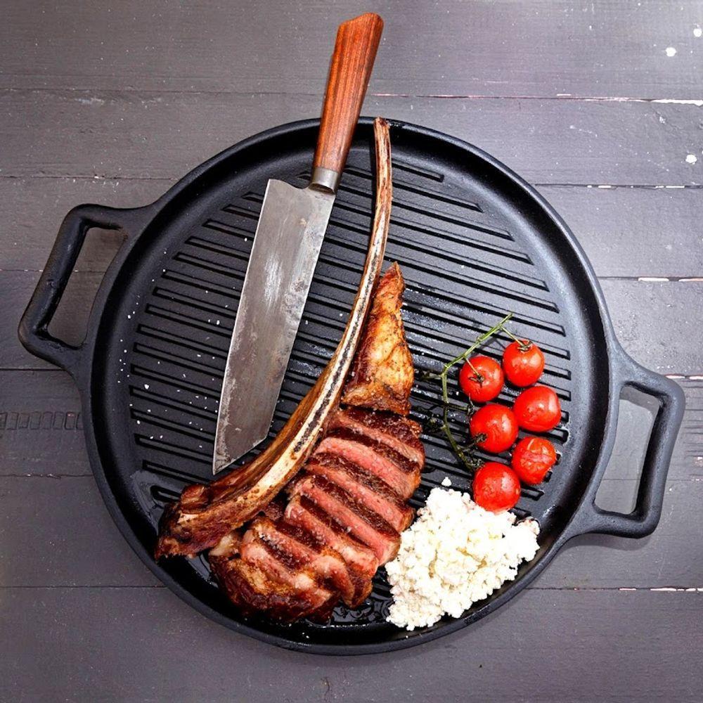 Chapa Estriada Grill Redonda Alça Ferro Panela Mineira 37cm - 4