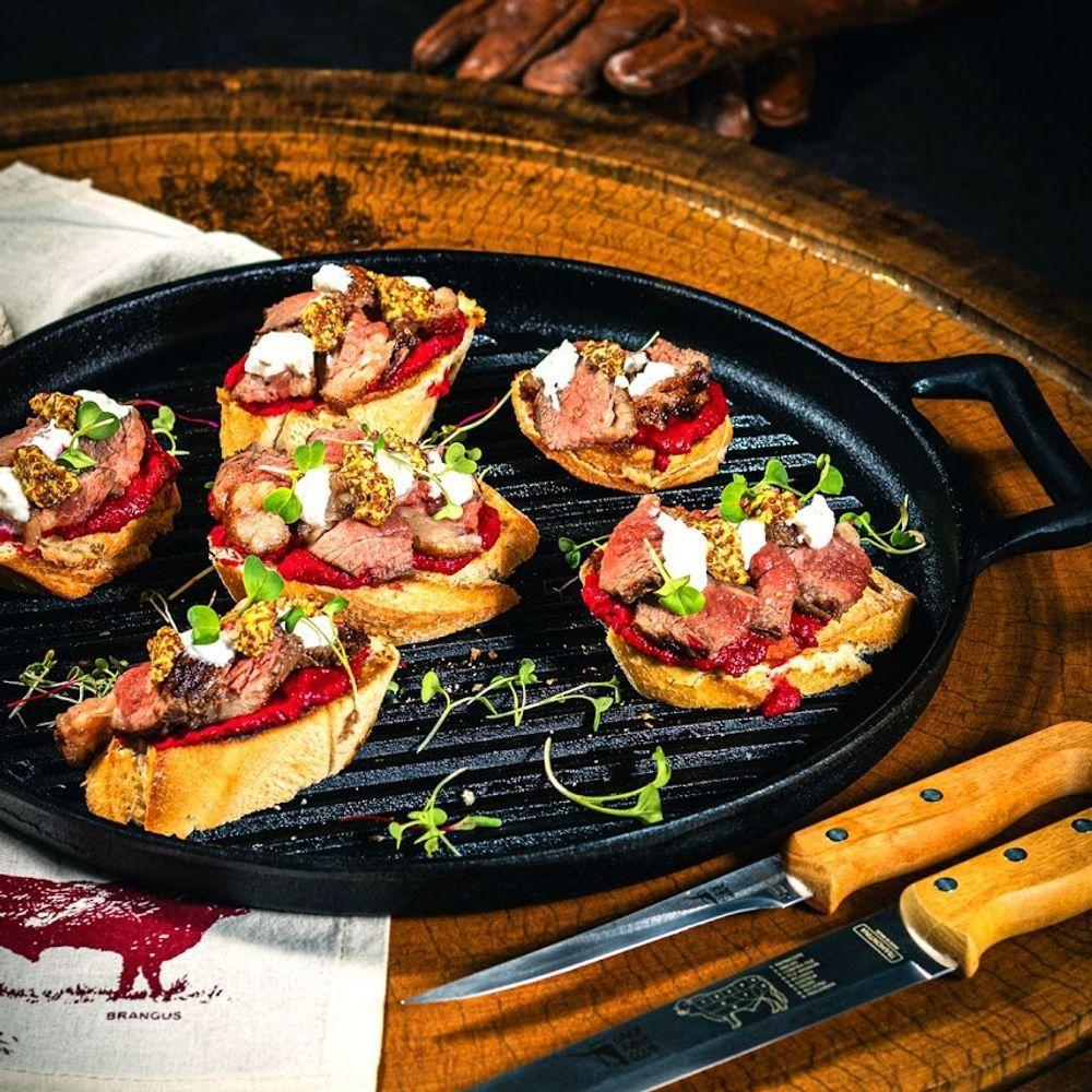 Chapa Estriada Grill Redonda Alça Ferro Panela Mineira 37cm - 5