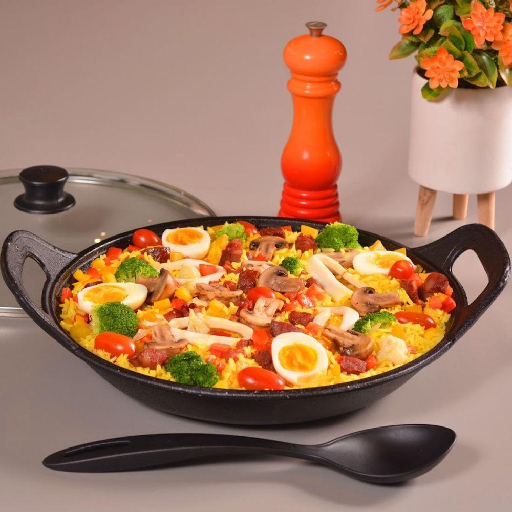 Panela Mineira Risoto Preta Alça Ferro Tampa Vidro 36cm 5l - 4