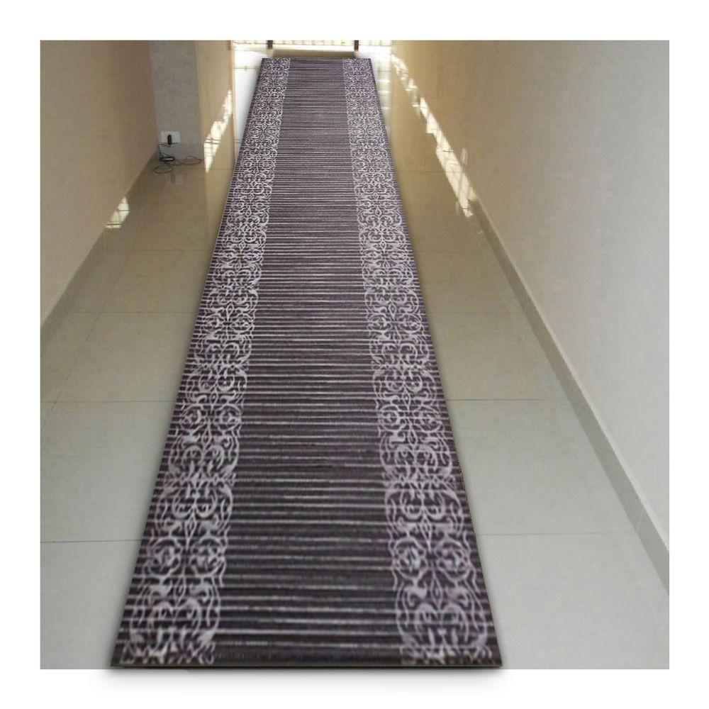 Tapete Passadeira Emborrachada Pvc Antiderrapante 0,65x5,00m Barrado Marrom Branco - 3