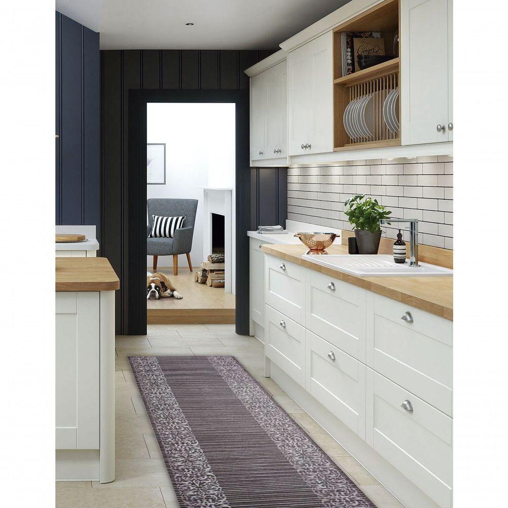 Tapete Passadeira Emborrachada Pvc Antiderrapante 0,65x4,00m Barrado Marrom Branco - 1