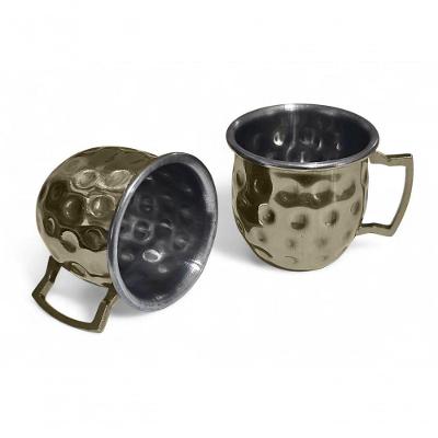 Kit 2 Mini Canecas Moscow Mule Martelada Shot Premium 60ml Dourada