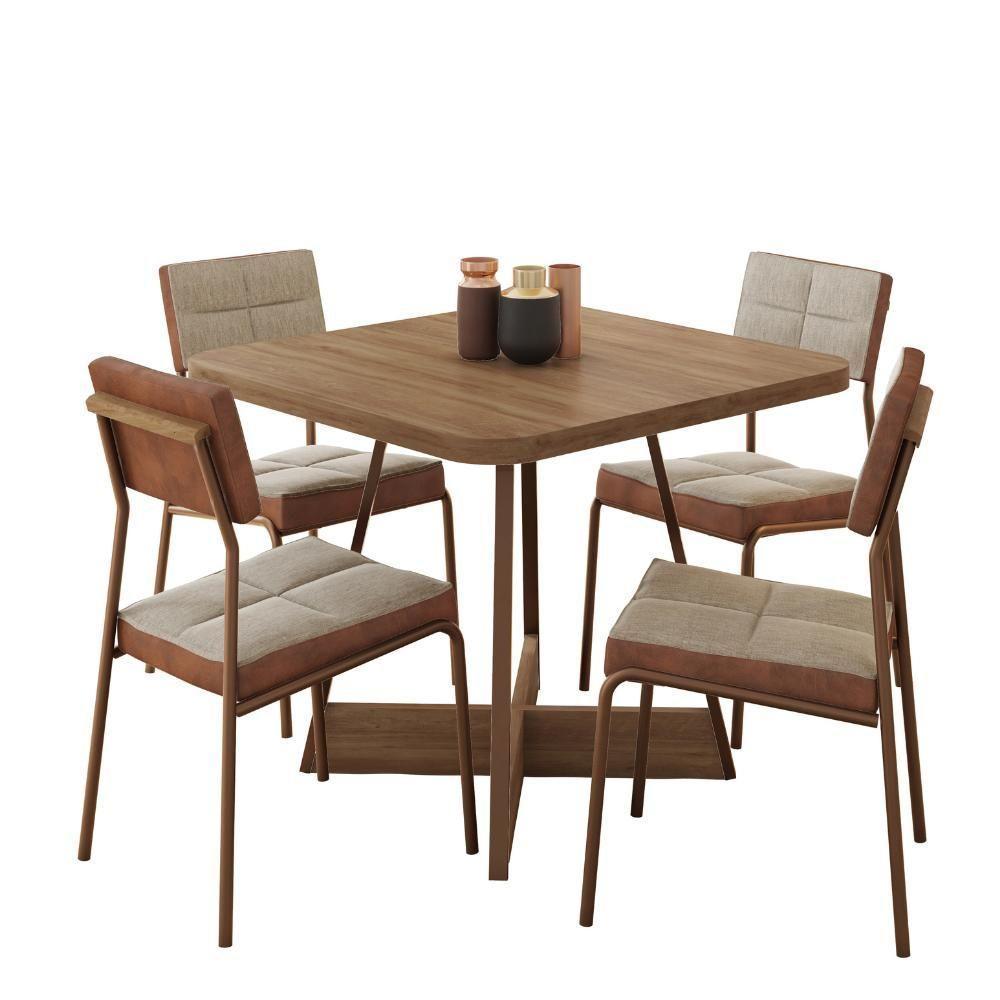 Conjunto Sala De Jantar 4 Cadeiras Sydney Carraro Nogal - 2