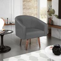 Poltrona Luiza Pés Palito Mel Linho Chumbo - Amarena Móveis Chumbo Desenho Do Tecido Linho - 2