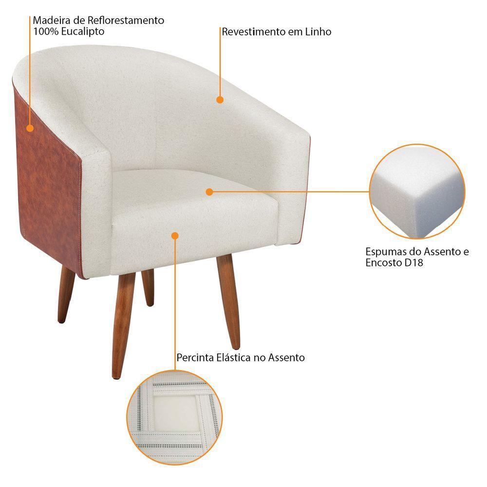 Poltrona Luiza Corano Nozes E Linho Bege - Amarena Móveis Nozes Chumbo Desenho Do Tecido Couro - 6