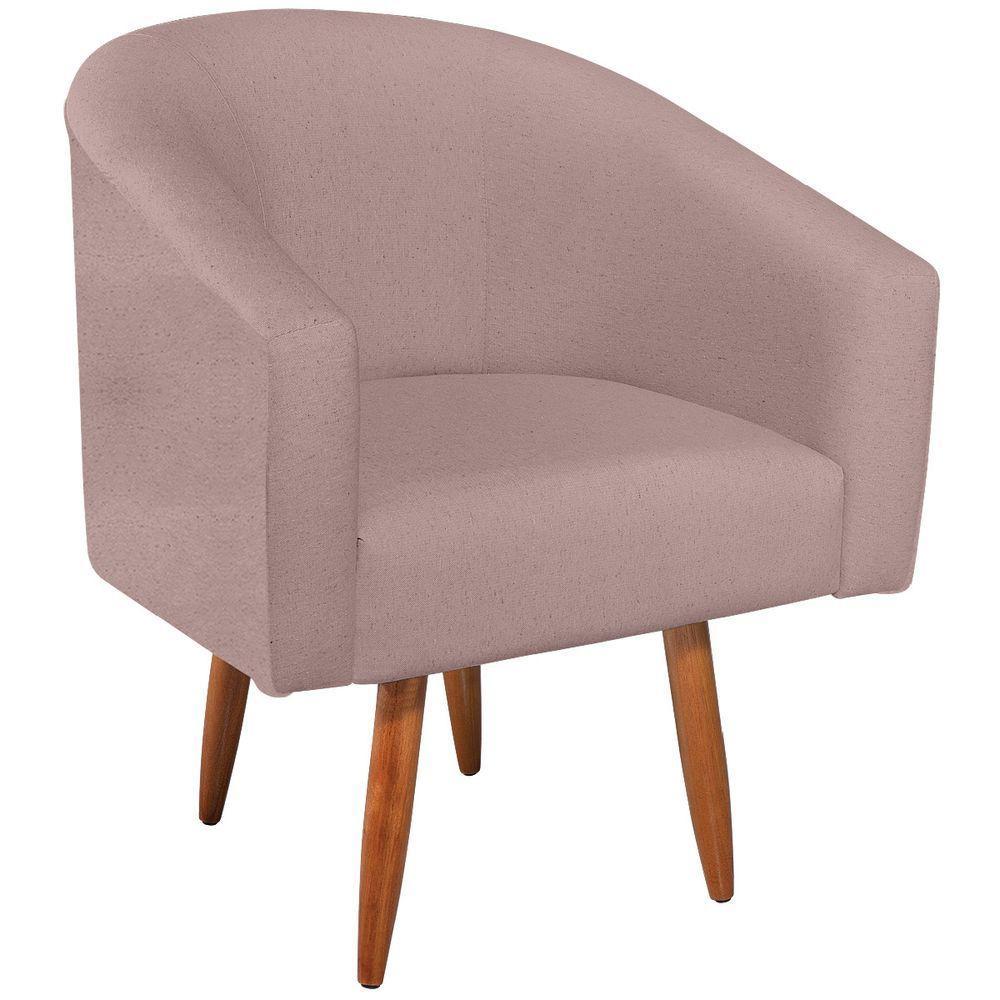 Poltrona Luiza Pés Palito Mel Linho Rosê - Amarena Móveis Rosa Desenho Do Tecido Linho - 1