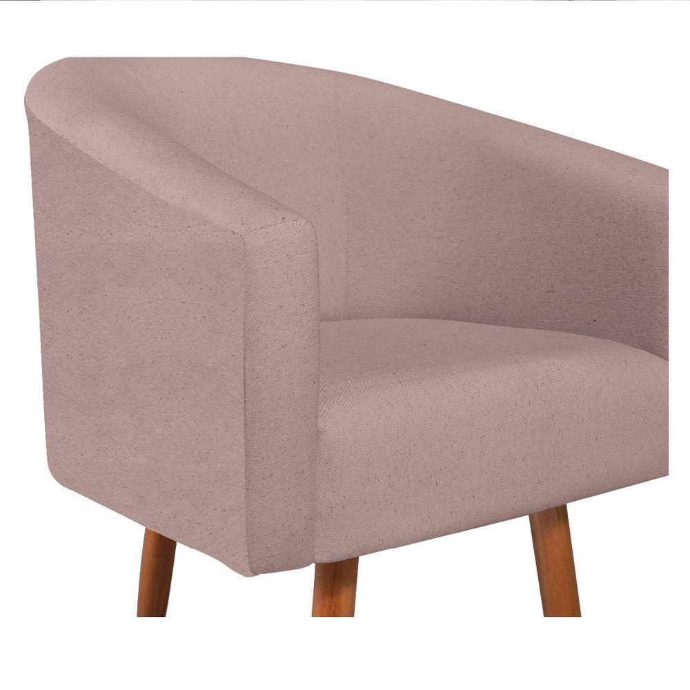 Poltrona Luiza Pés Palito Mel Linho Rosê - Amarena Móveis Rosa Desenho Do Tecido Linho - 5
