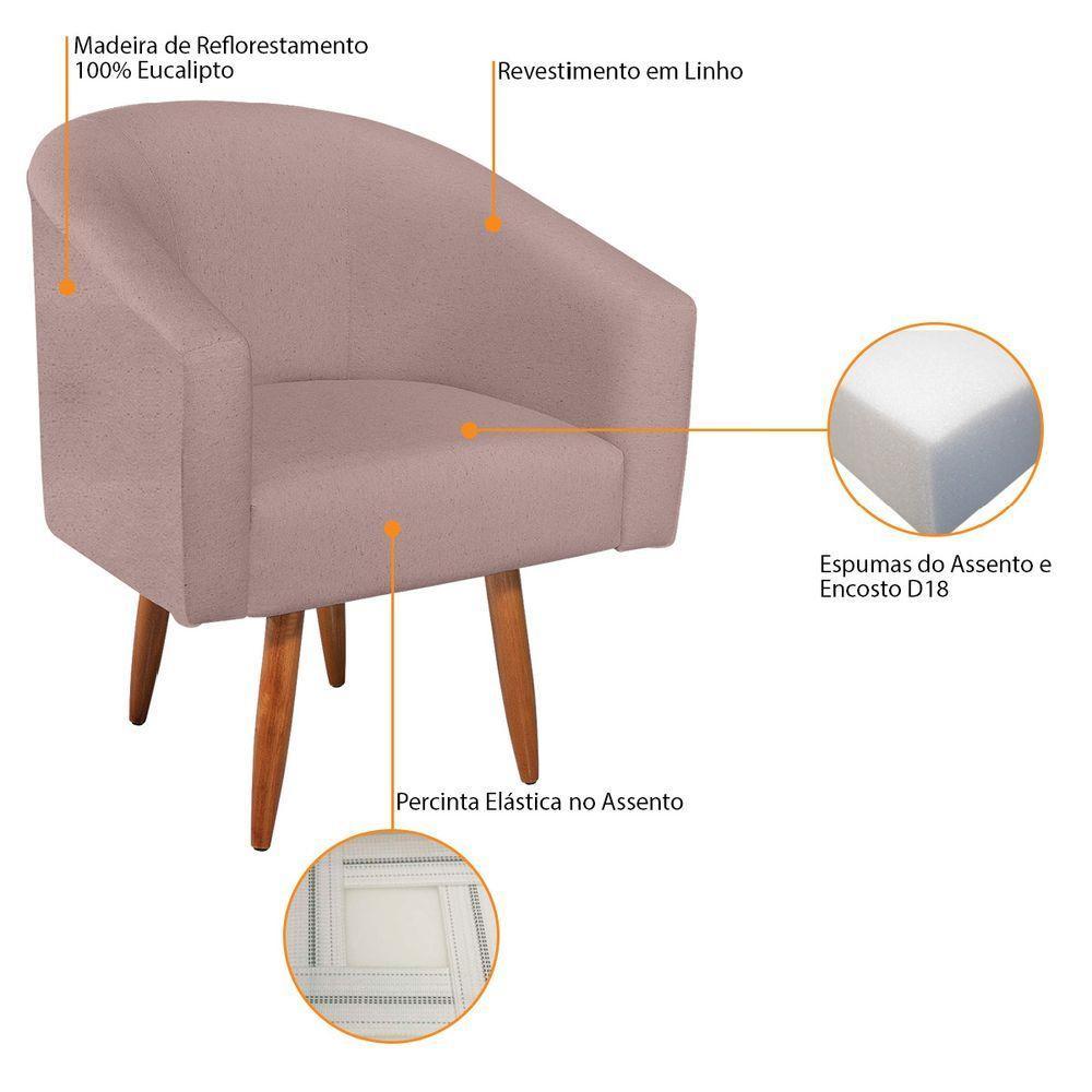 Poltrona Luiza Pés Palito Mel Linho Rosê - Amarena Móveis Rosa Desenho Do Tecido Linho - 6