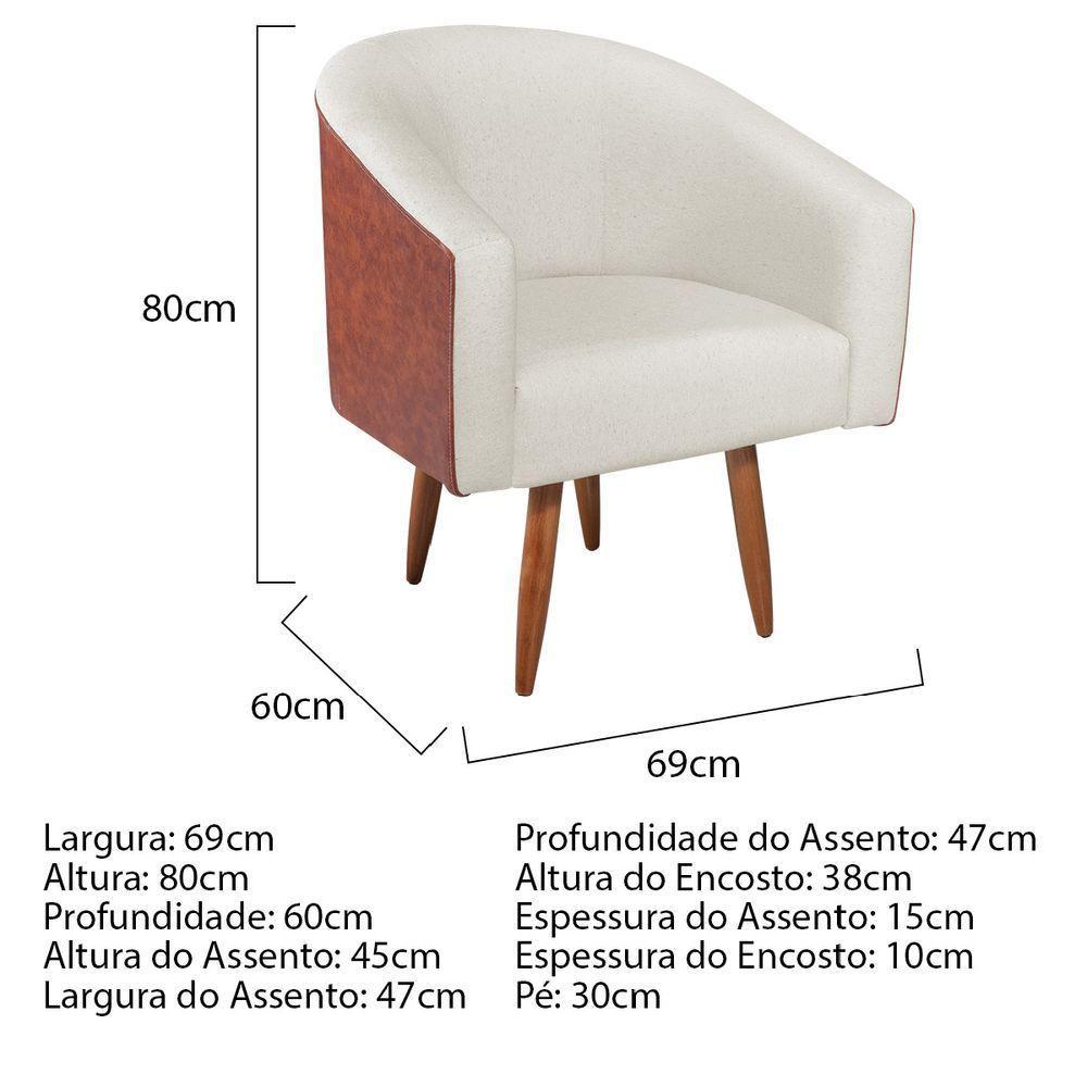 Poltrona Luiza Corano Nozes E Linho Bege - Amarena Móveis Rose Desenho Do Tecido Couro - 3