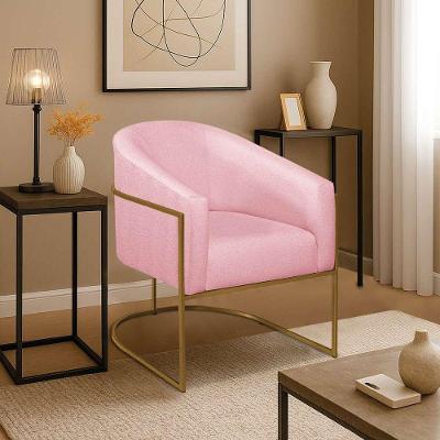 Poltrona Decorativa Jade Moderno Escritório Confortável Luxo Base De Ferro Dourado Suede Cor Rosa Bebê