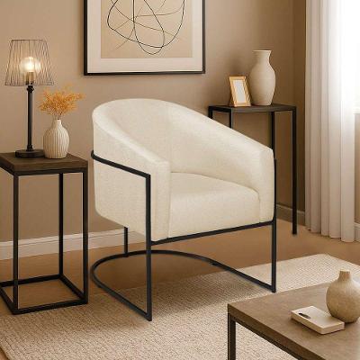 Poltrona Decorativa Jade Moderno Escritório Confortável Luxo Base De Ferro Preto Bouclé Cor Bege