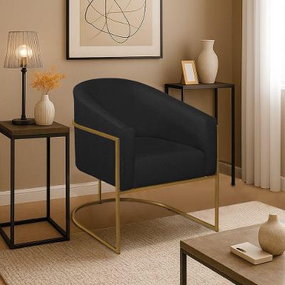 Poltrona Decorativa Jade Moderno Escritório Confortável Luxo Base De Ferro Dourado Suede Cor Preto