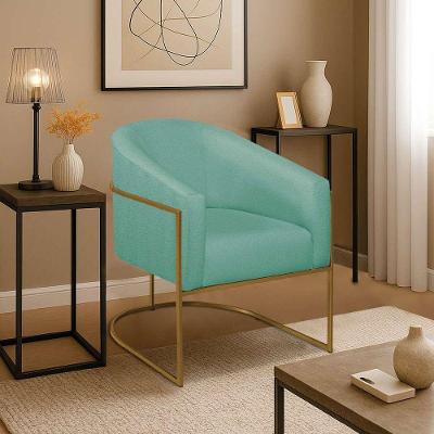 Poltrona Decorativa Jade Moderno Escritório Confortável Luxo Base De Ferro Dourado Suede Cor Azul Tiffany