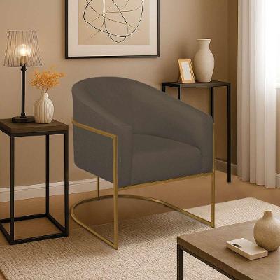 Poltrona Decorativa Jade Moderno Escritório Confortável Luxo Base De Ferro Dourado Suede Cor Marrom