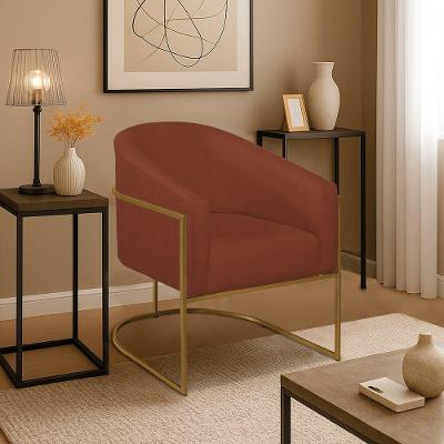 Poltrona Decorativa Jade Moderno Escritório Confortável Luxo Base De Ferro Dourado Bouclé Cor Terracota