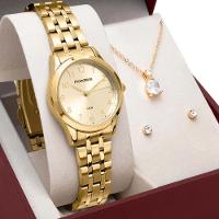 Kit Relógio Mondaine Dourado Com Colar E Brincos 32608lpmkde1k1 - 2